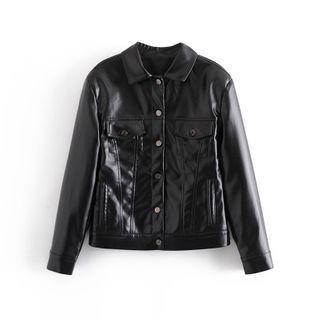 Pocket-detail Faux Leather Button-up Jacket