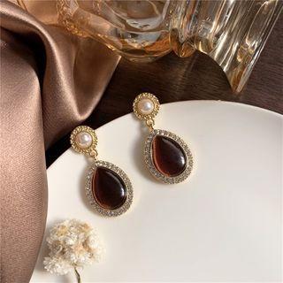 Faux Gem Drop Sterling Silver Ear Stud / Clip-on Earring