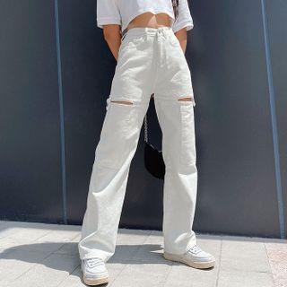 Cutout High Waist Baggy Jeans