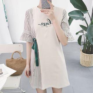 Stripe Panel Short-sleeve T-shirt Dress