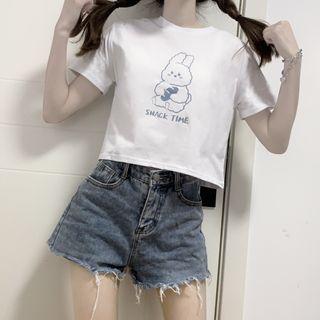 Short-sleeve Cartoon Rabbit Cropped T-shirt