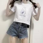 Short-sleeve Cartoon Rabbit Cropped T-shirt