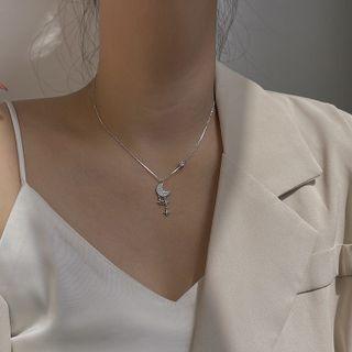 Moon & Star Pendant Sterling Silver Necklace 1 Pc - Silver - One Size