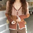 V-neck Color-block Slim-fit Cardigan