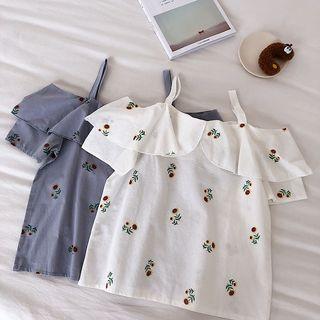 Floral Off-shoulder Ruffled-trim Blouse