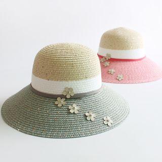 Floral Color Block Straw Hat