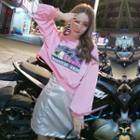 Set : Print Long-sleeve Sweatshirt + Mini Skirt