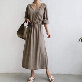 V-neck Drawcord-waist Maxi Dress