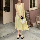 Plain Ruched Overall Dress Yellow - One Size