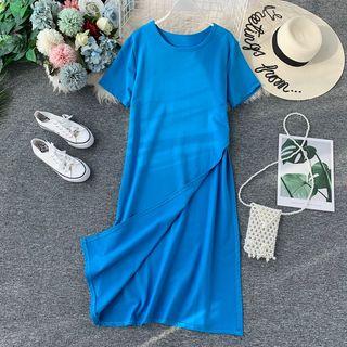 Slit-hem Short-sleeve Plain T-shirt Dress