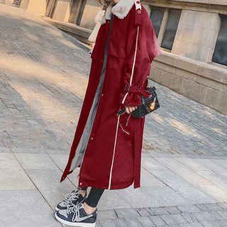 Faux Fur-lined Long Tie-waist Zip Coat