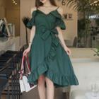 Frilled Bow-accent Spaghetti Strap Dress