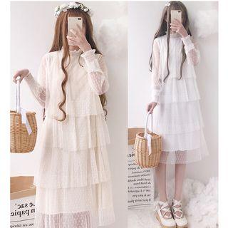 Long-sleeve Midi Mesh Tiered Dress