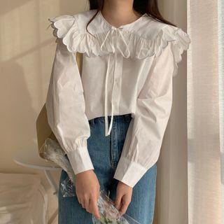 Wide Collar Tie-neck Blouse