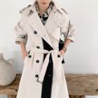 Plain Belted Double-breasted Trench Coat