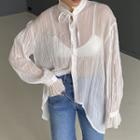 Asymmetrical Bell-sleeve See-through Blouse