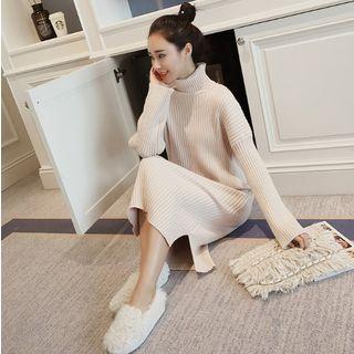 Turtleneck Side Slit Knit Dress