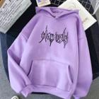 Lettering Print Long-sleeve Hooded Pullover