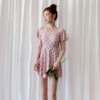 Dotted Short-sleeve Swim Dress