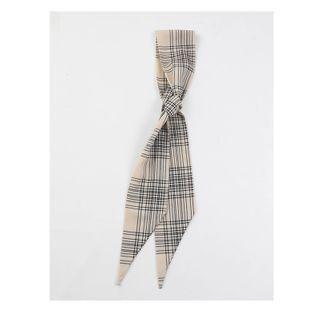 Plaid Silk Scarf Long - Khaki - One Size