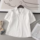 Short Sleeve Lace Trim Collar Shirt White - One Size