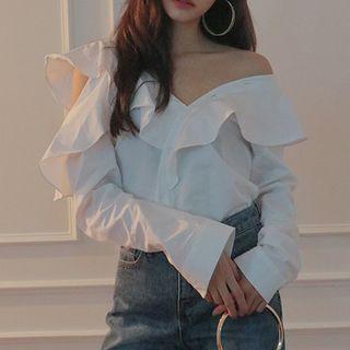 Long-sleeve Off Shoulder Cutout Top