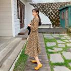 Drawcord-waist Midi Floral Crepe Dress