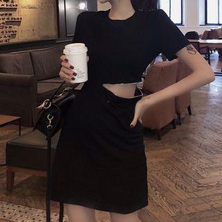 Zip Detail Short-sleeve A-line Dress