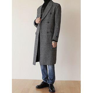 Double-breasted Wool Blend Checked Coat