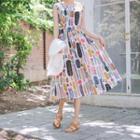 Sleeveless Drawstring-waist Floral Long Dress