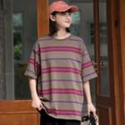 Short-sleeve Striped T-shirt Vintage Green - One Size