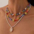 Set Of 3: Beaded Necklace Set Of 3 Pcs - White & Red & Blue - One Size