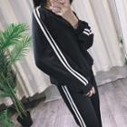 Set: Contrast-trim Pullover + Cropped Sweatpants