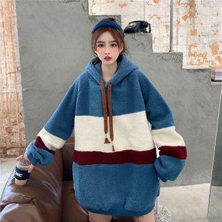 Color Block Panel Fleece Hooded Top