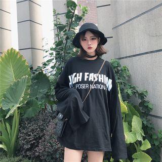 Long-sleeve Litter Printed Sweatshirt Black - One Size