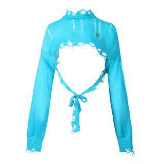 Mock-neck Distressed Knit Shrug