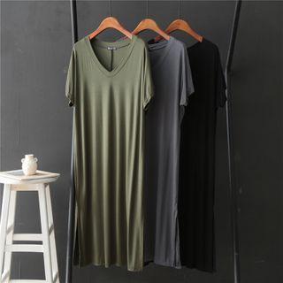 Plain Short-sleeve V-neck T-shirt Dress