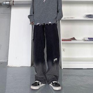 Lettering Ombre Wide-leg Jeans