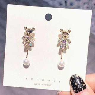 Rhinestone Bear Faux Pearl Dangle Earring As Shown In Figure - One Size