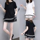 Set: Short-sleeve Contrast Trim T-shirt + Sweatshorts