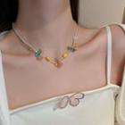 Flower Resin Alloy Choker 1pc - White & Blue & Yellow - One Size