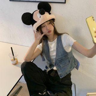 Short-sleeve T-shirt / Single-breasted Denim Vest