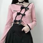 Long-sleeve Bow Asymmetrical Top / Mini A-line Skirt