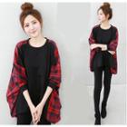 Plaid Panel Long Pullover
