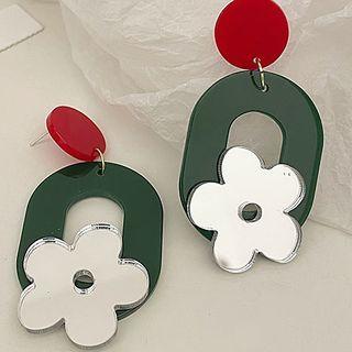 Flower Drop Earring 1 Pair - Green & Red - One Size