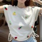 Fruit Embroidered Drawstring Cropped T-shirt Fruit - White - One Size
