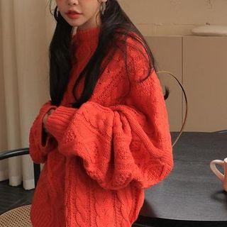 Plain Cable-knit Long-sleeve Sweater