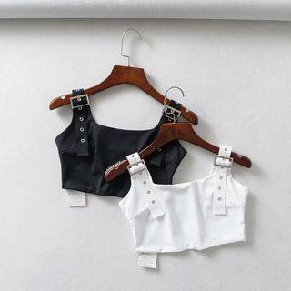 Grommet Strap Plain Cropped Top