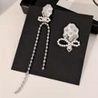 Faux Pearl Bow Asymmetrical Alloy Dangle Earring 1 Pair - Silver - One Size