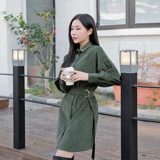 Belted Boxy Corduroy Shirtdress